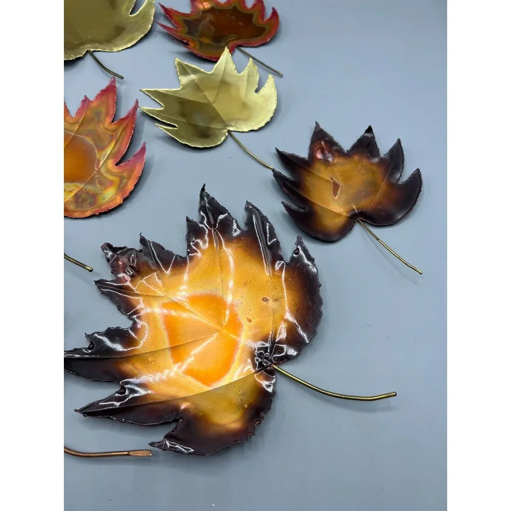 8 Handcrafted Metal Fall Leaf Copper Color Brass MCM Wall Art Ozark Mountain 6
